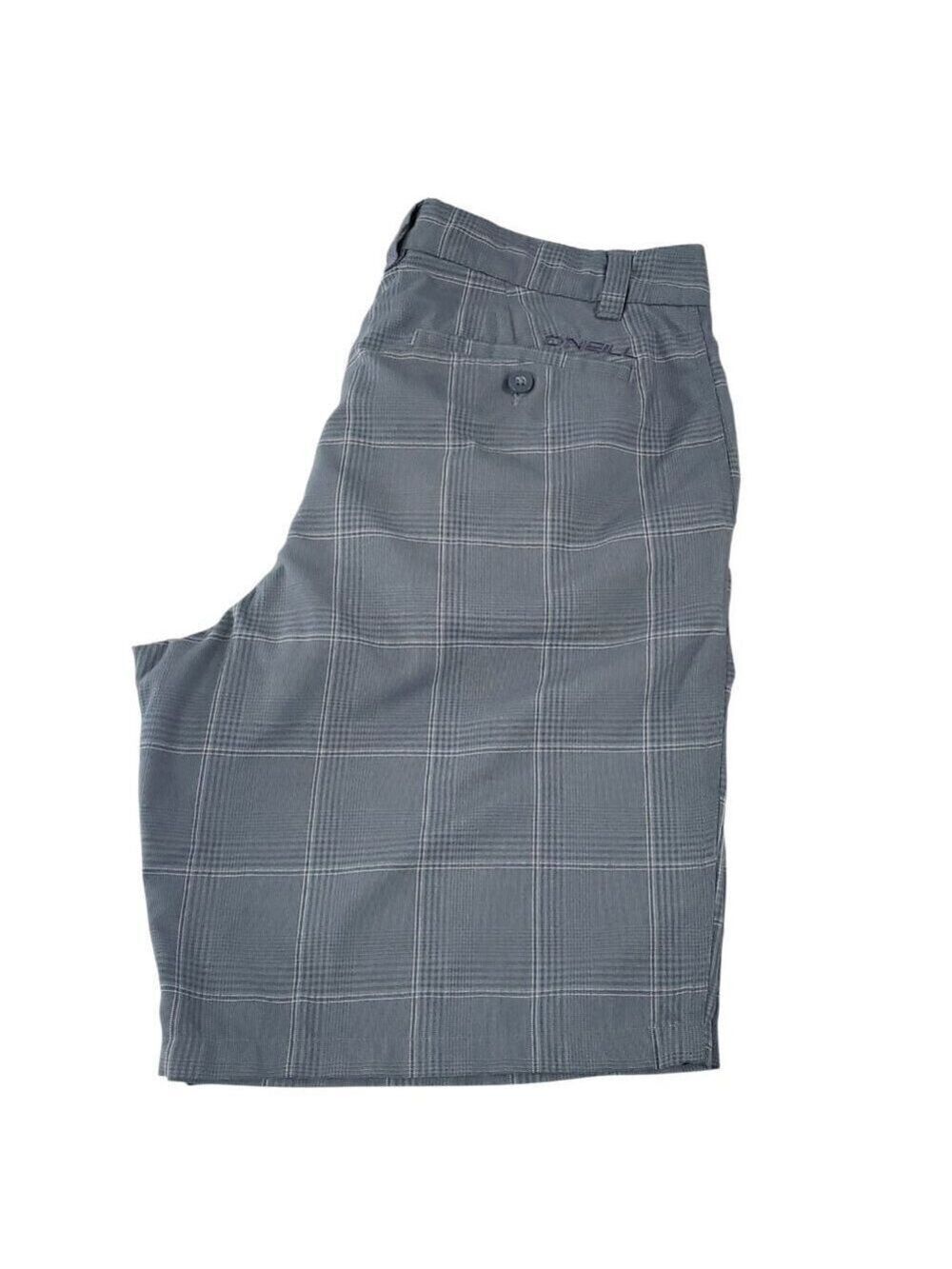 O'Neill Men's Gray Plaid Flat Front Chino Shorts 34